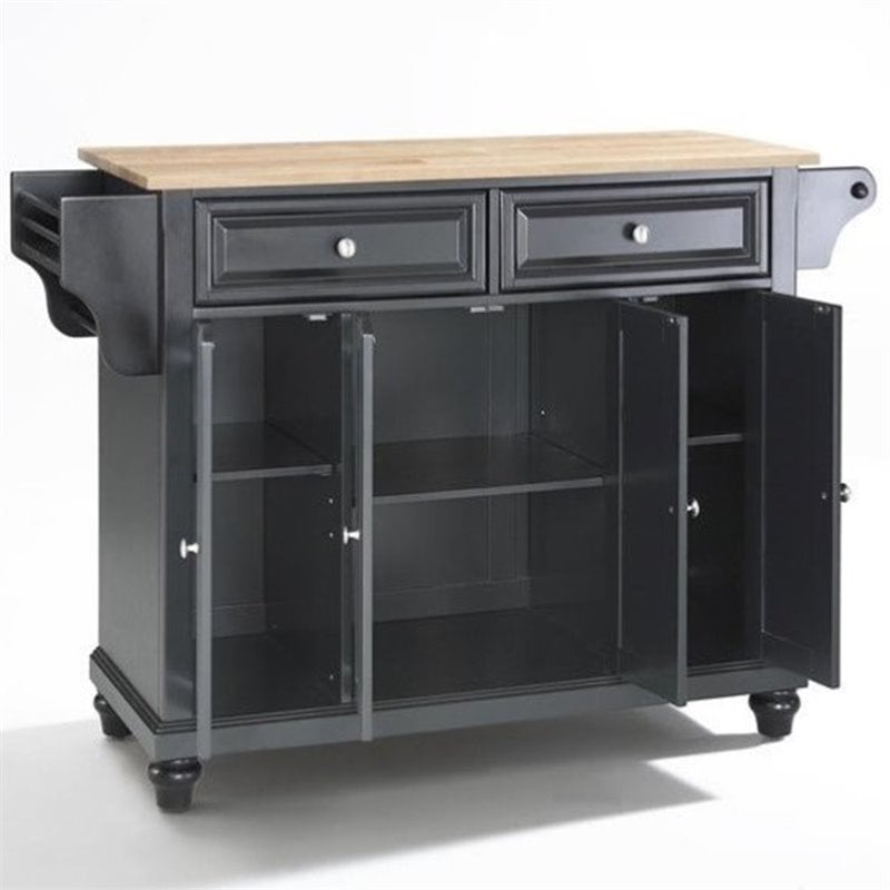 Crosley Furniture Cambridge Natural Wood Top Kitchen Island in Black