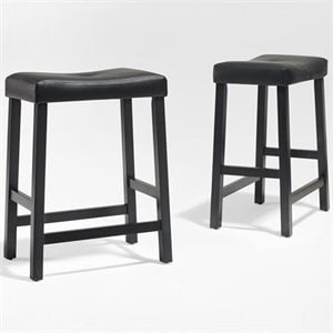 Crosley Furniture 24&quot Wood Faux Leather Saddle Counter Stool in Black (Set of 2)