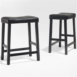 Crosley Furniture Counter Height Upholstered Saddle Seat Bar Stool in Black Finish