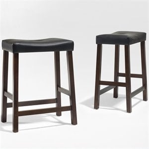 Crosley Furniture 24&quot Wood Saddle Counter Stool in Mahogany (Set of 2)