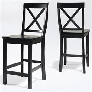 Crosley Furniture 24&quot Wood X Back Counter Stool in Black (Set of 2)
