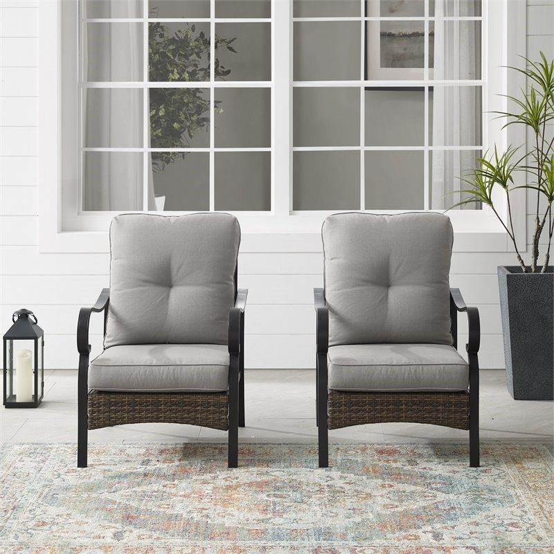 Crosley Furniture Dahlia Traditional Metal Outdoor Armchair in Taupe (Set of 2)