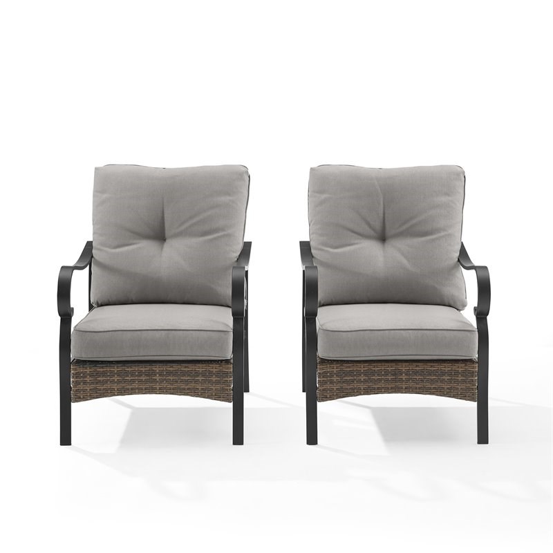 Crosley Furniture Dahlia Traditional Metal Outdoor Armchair in Taupe (Set of 2)