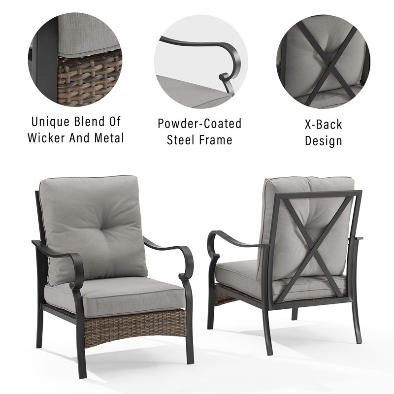 Crosley Furniture Dahlia Traditional Metal Outdoor Armchair in Taupe (Set of 2)