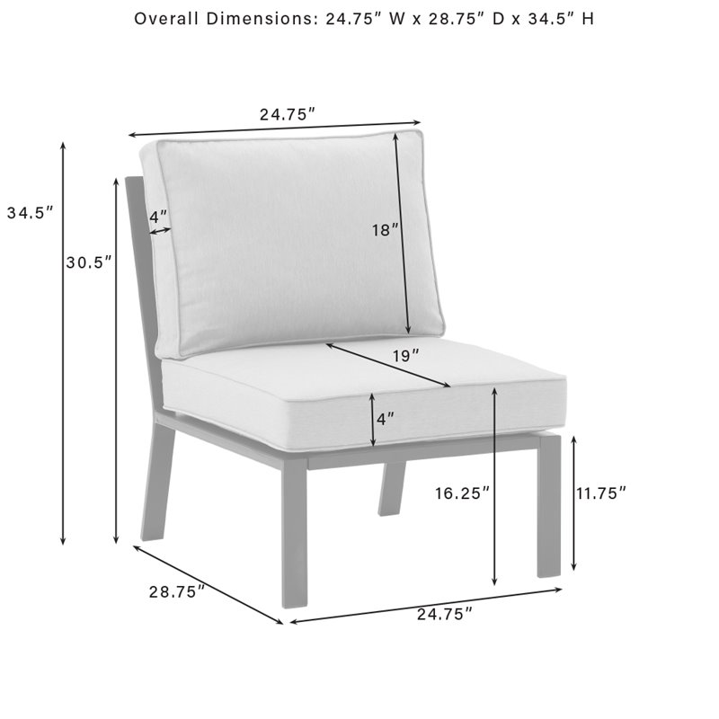 Crosley Furniture Clark Modern Fabric Armless Patio Chair in Charcoal/Black