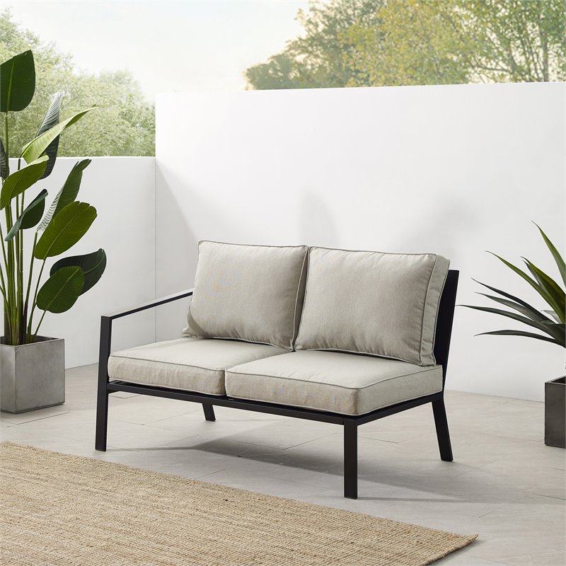 Crosley Furniture Clark Fabric Outdoor Sectional Left Side Loveseat in Taupe