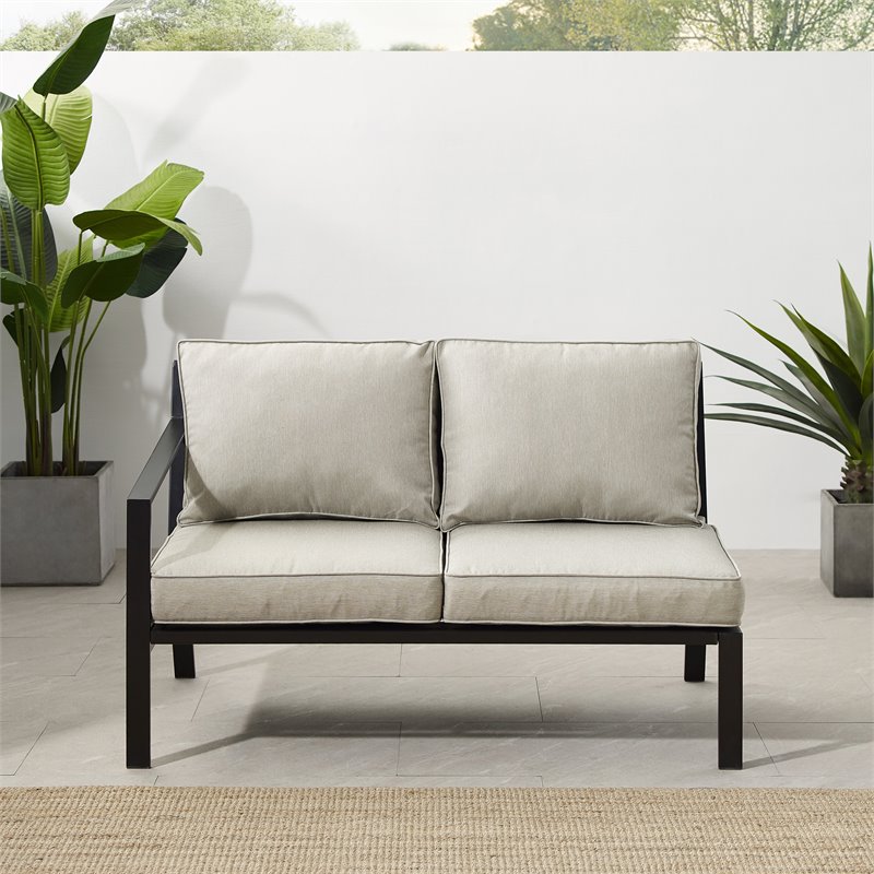 Crosley Furniture Clark Fabric Outdoor Sectional Left Side Loveseat in Taupe