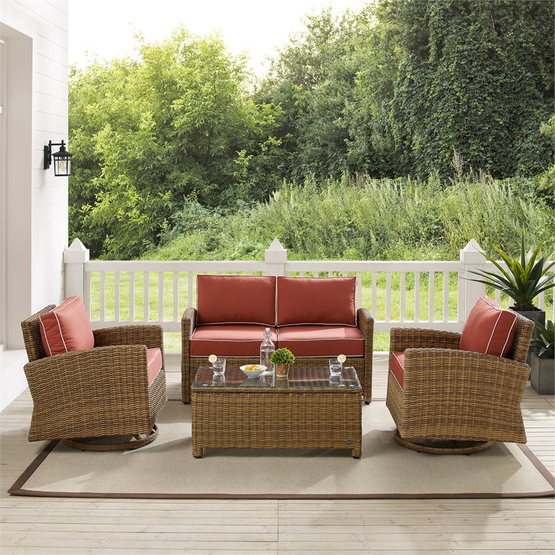 Crosley Furniture Bradenton 4-Pc Fabric Swivel Rocker Conversation Set in Red