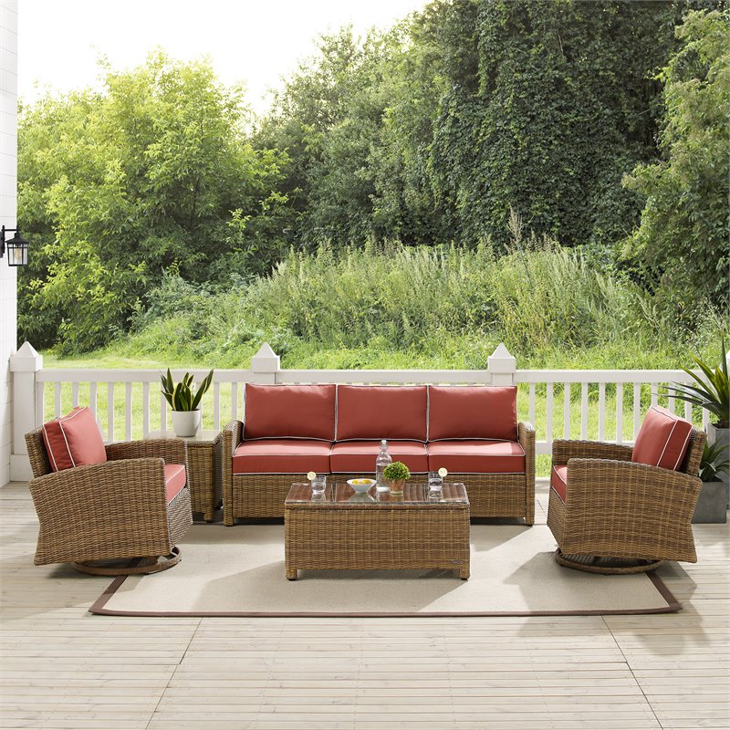 Crosley Furniture Bradenton 5-Piece Fabric Swivel Rocker and Sofa Set in Red