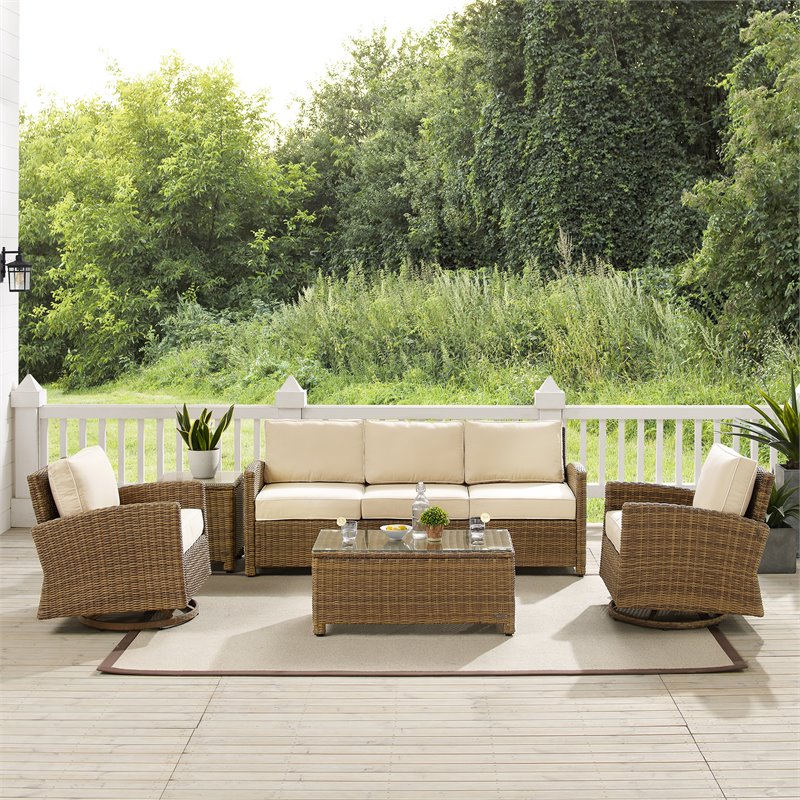 Crosley Furniture Bradenton 5-Piece Fabric Swivel Rocker and Sofa Set in Sand