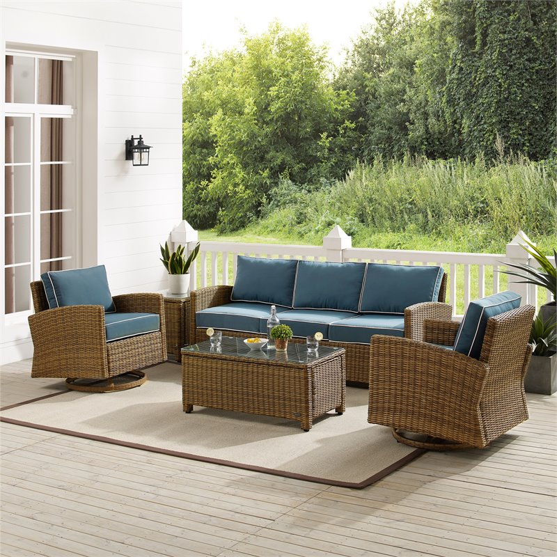 Crosley Furniture Bradenton 5-Piece Fabric Swivel Rocker and Sofa Set in Navy
