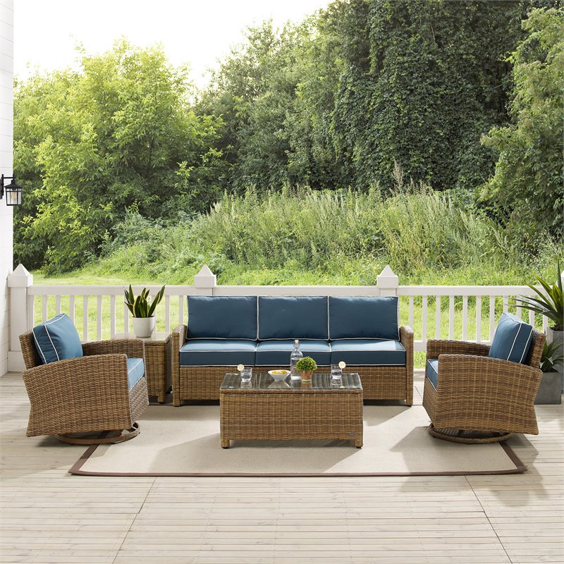 Crosley Furniture Bradenton 5-Piece Fabric Swivel Rocker and Sofa Set in Navy