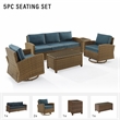 Crosley Furniture Bradenton 5-Piece Fabric Swivel Rocker and Sofa Set in Navy