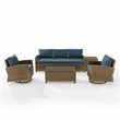 Crosley Furniture Bradenton 5-Piece Fabric Swivel Rocker and Sofa Set in Navy