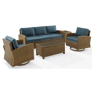 Crosley Furniture Bradenton 5-Piece Fabric Swivel Rocker and Sofa Set in Navy