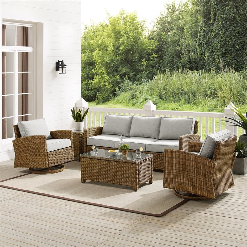 Crosley Furniture Bradenton 5-Piece Fabric Swivel Rocker and Sofa Set in Gray