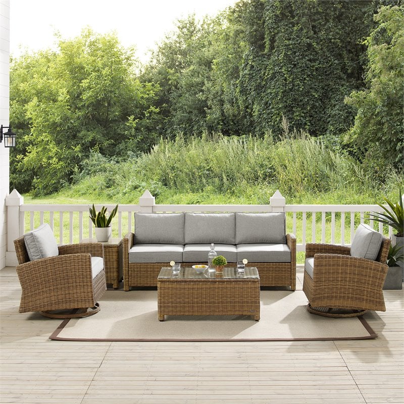 Crosley Furniture Bradenton 5-Piece Fabric Swivel Rocker and Sofa Set in Gray
