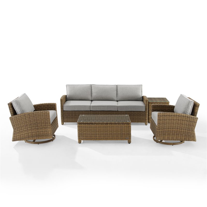 Crosley Furniture Bradenton 5-Piece Fabric Swivel Rocker and Sofa Set in Gray