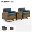 Crosley Furniture Bradenton 3-Pc Fabric Outdoor Swivel Rocker Chair Set in Navy