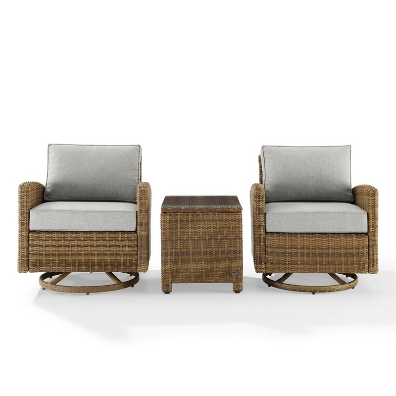 Crosley Furniture Bradenton 3-Pc Fabric Outdoor Swivel Rocker Chair Set in Gray
