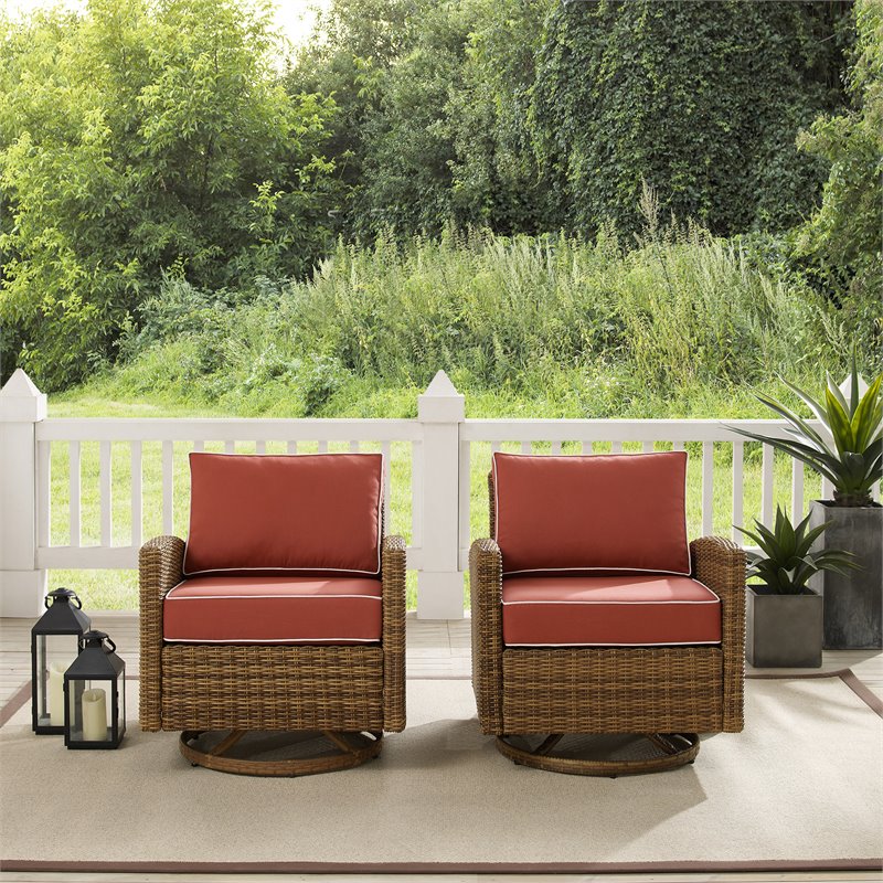 Crosley Furniture Bradenton Fabric Swivel Rocker Chair Set in Red (Set of 2)