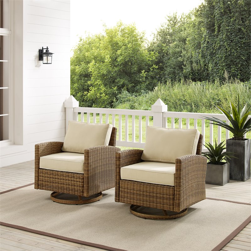 Crosley Furniture Bradenton Fabric Swivel Rocker Chair Set in Sand (Set of 2)