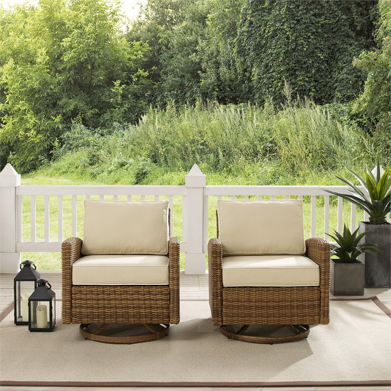 Crosley Furniture Bradenton Fabric Swivel Rocker Chair Set in Sand (Set of 2)