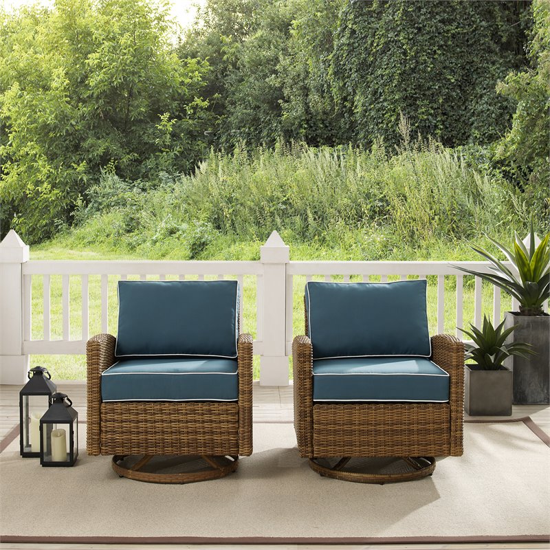 Crosley Furniture Bradenton Fabric Swivel Rocker Chair Set in Navy (Set of 2)