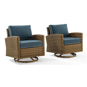 Crosley Furniture Bradenton Fabric Swivel Rocker Chair Set in Navy (Set of 2)