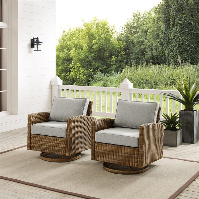 Crosley Furniture Bradenton Fabric Swivel Rocker Chair Set in Gray (Set of 2)