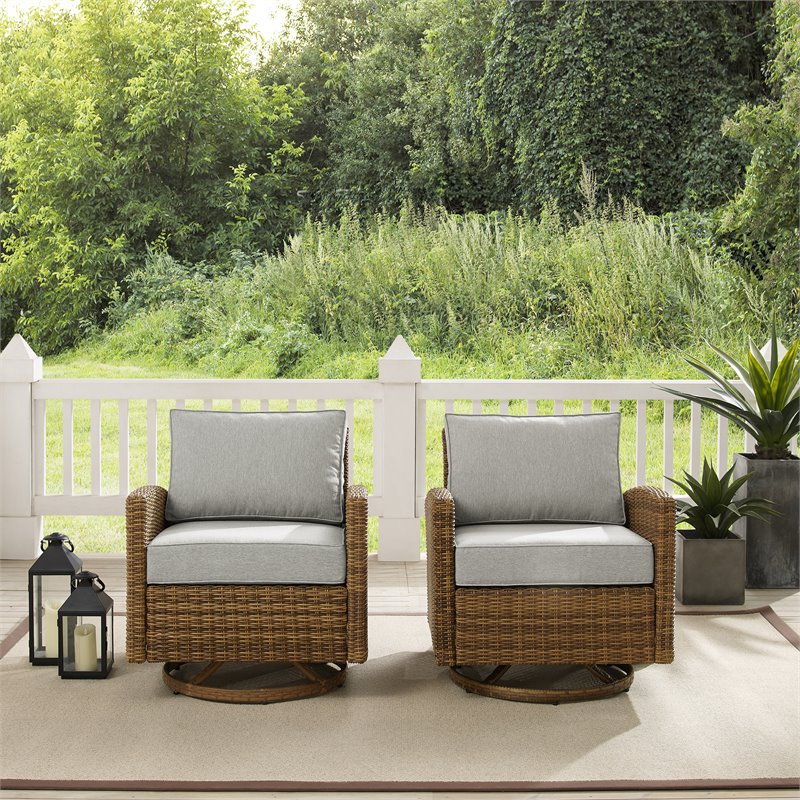 Crosley Furniture Bradenton Fabric Swivel Rocker Chair Set in Gray (Set of 2)