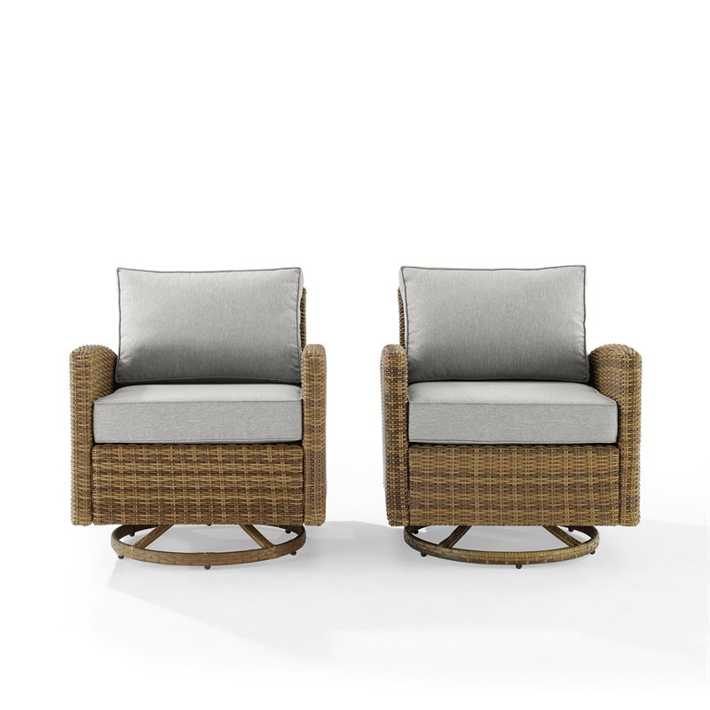 Crosley Furniture Bradenton Fabric Swivel Rocker Chair Set in Gray (Set of 2)