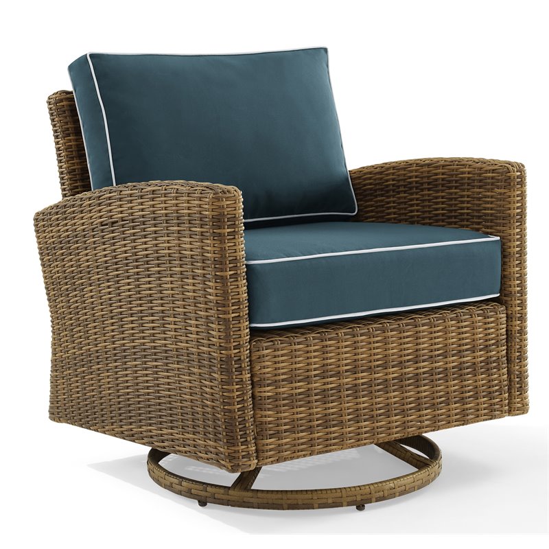 Crosley Furniture Bradenton Fabric Outdoor Swivel Rocker Chair in Navy