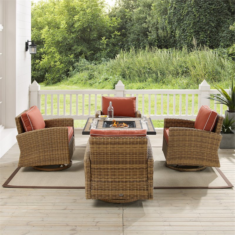 Crosley Furniture Bradenton 5-Pc Fabric Swivel Rocker Conversation Set in Red
