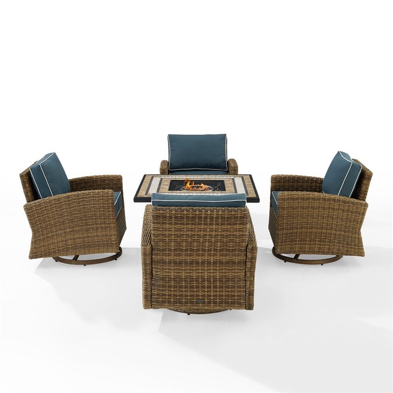 Crosley Furniture Bradenton 5-Pc Fabric Swivel Rocker Conversation Set in Navy