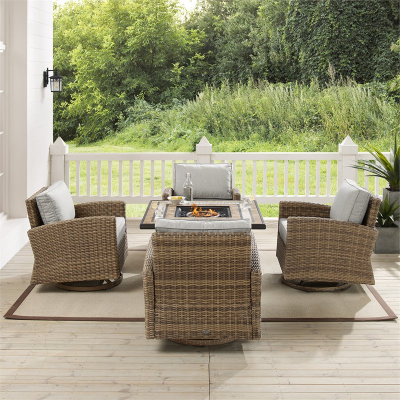 Crosley Furniture Bradenton 5-Pc Fabric Swivel Rocker Conversation Set in Gray
