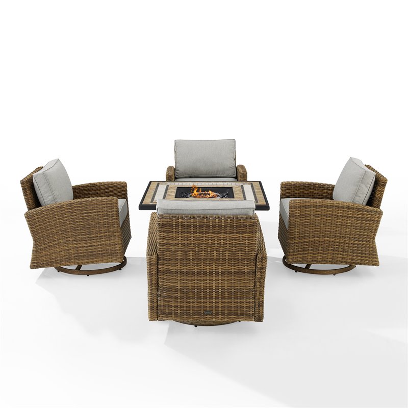 Crosley Furniture Bradenton 5-Pc Fabric Swivel Rocker Conversation Set in Gray