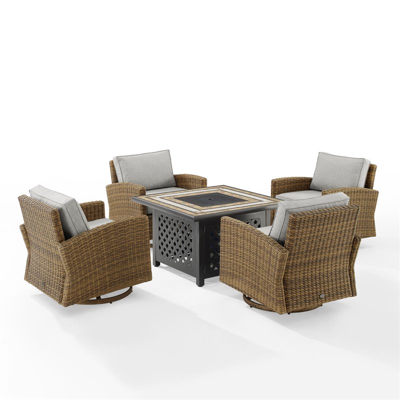 Crosley Furniture Bradenton 5-Pc Fabric Swivel Rocker Conversation Set in Gray