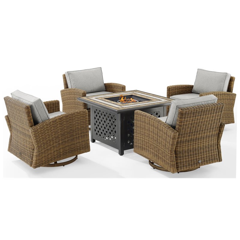 Crosley Furniture Bradenton 5-Pc Fabric Swivel Rocker Conversation Set in Gray