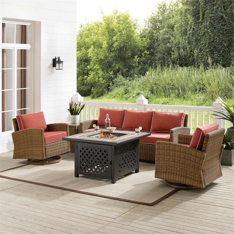 Crosley Furniture Bradenton 5-Piece Fabric Swivel Rocker & Sofa Set in Red