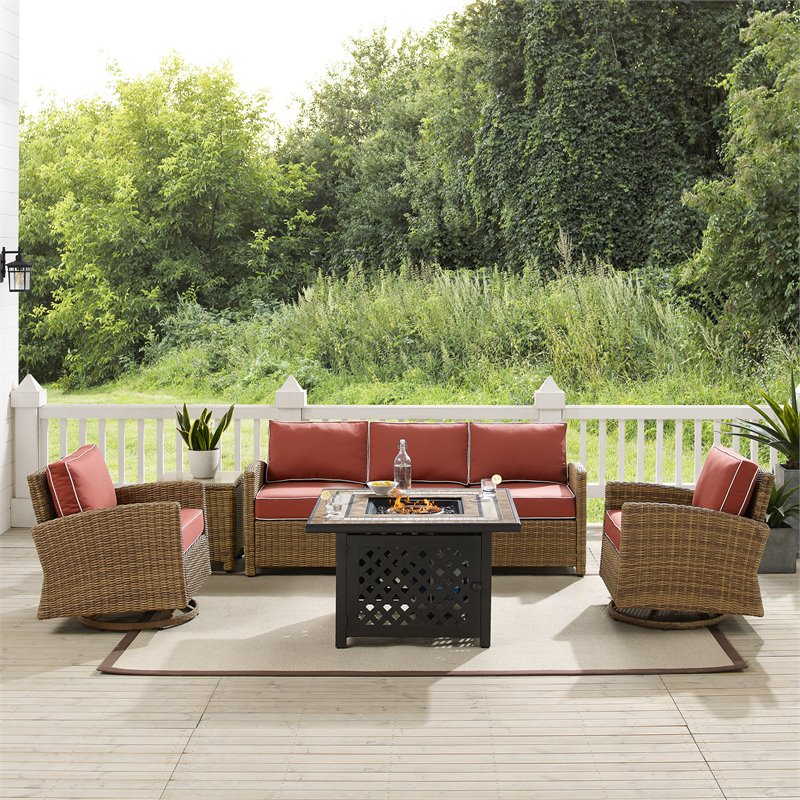 Crosley Furniture Bradenton 5-Piece Fabric Swivel Rocker & Sofa Set in Red