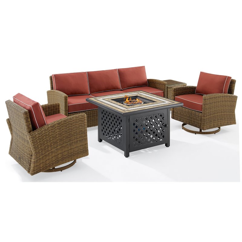 Crosley Furniture Bradenton 5-Piece Fabric Swivel Rocker & Sofa Set in Red