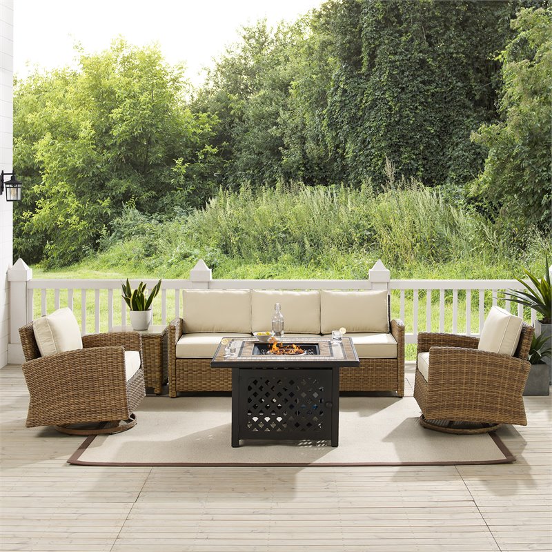 Crosley Furniture Bradenton 5-Piece Fabric Swivel Rocker & Sofa Set in Sand