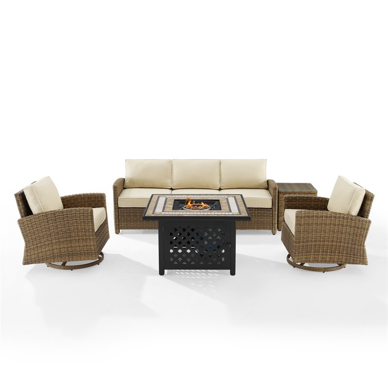 Crosley Furniture Bradenton 5-Piece Fabric Swivel Rocker & Sofa Set in Sand