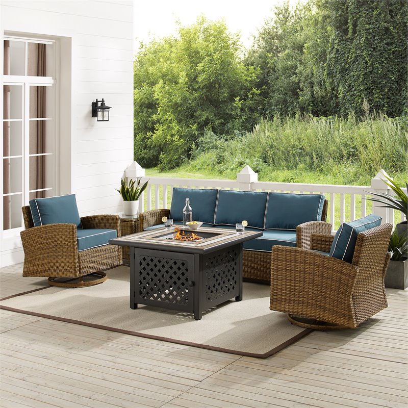 Crosley Furniture Bradenton 5-Piece Fabric Swivel Rocker & Sofa Set in Navy
