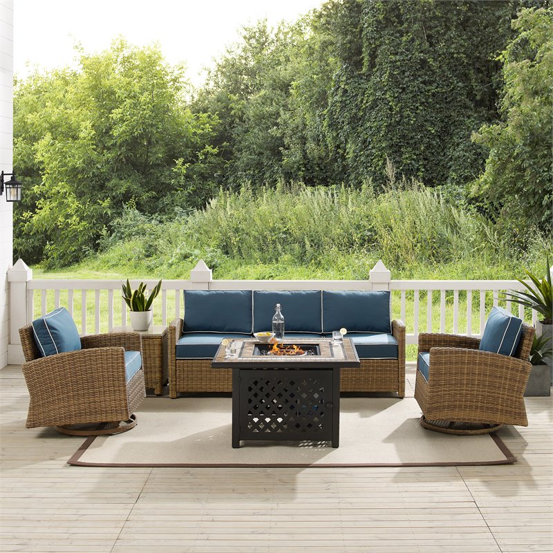 Crosley Furniture Bradenton 5-Piece Fabric Swivel Rocker & Sofa Set in Navy
