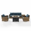 Crosley Furniture Bradenton 5-Piece Fabric Swivel Rocker & Sofa Set in Navy