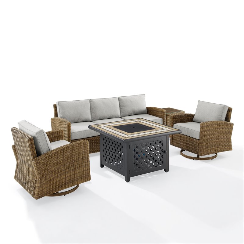 Crosley Furniture Bradenton 5-Piece Fabric Swivel Rocker & Sofa Set in Gray