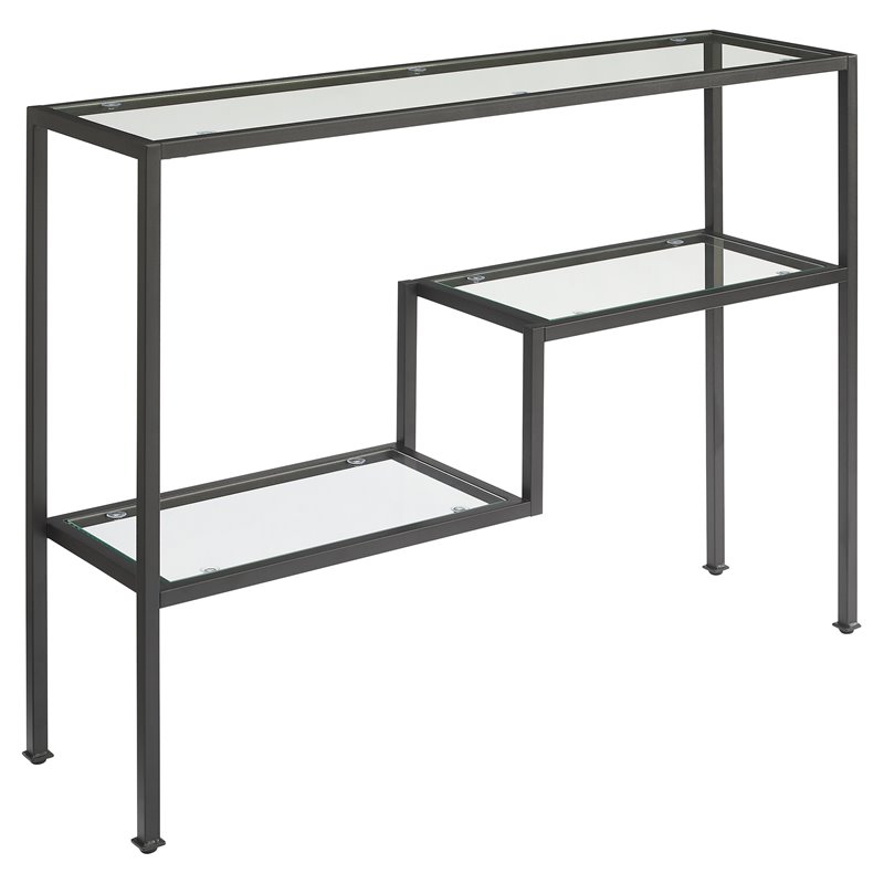 Crosley Furniture Sloane Modern Glass & Metal Console Table in Matte Black/Clear