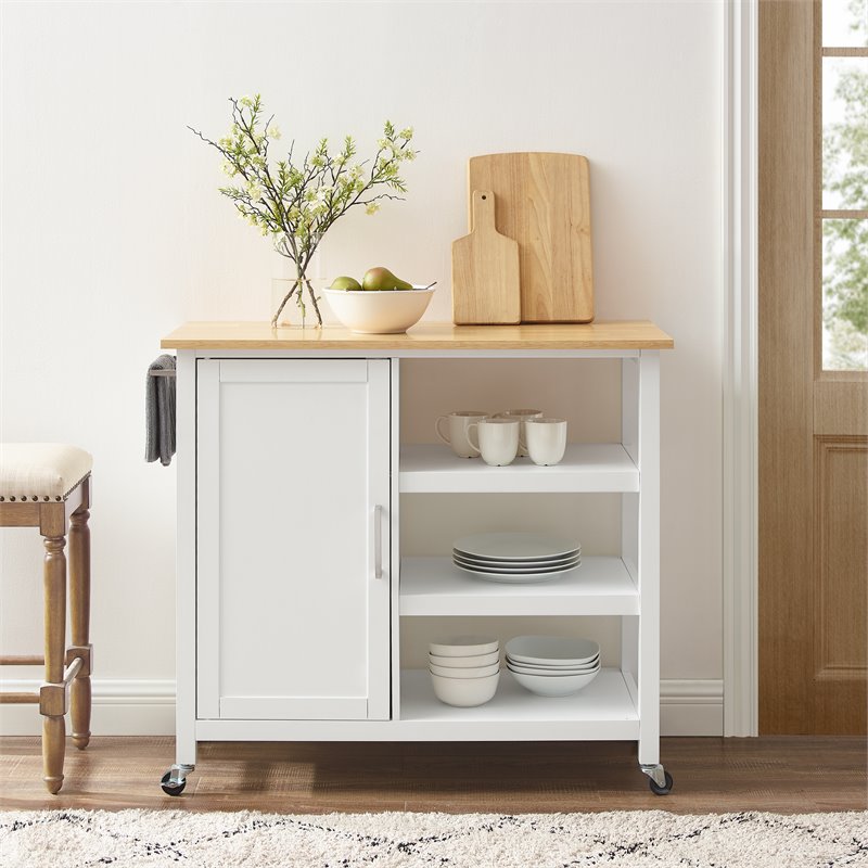Crosley Furniture Tristan 1-Door Modern Wood Kitchen Island in White/Natural